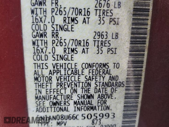 2006 Nissan Xterra SE с VIN 5N1AN08U66C505993, выставлен на аукционе Copart как лот 56978745 с пробегом 223 970 миль миль и Чистый • Clean title. История ставок и продаж доступна на DreamBid. Изображение 13.