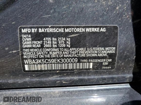 2014 BMW 3 Series 328d xDrive with VIN WBA3K5C59EK300009, listed as a Copart auction lot 54198815 with 83,165 mi miles and Salvage title. Bid and sale history available at DreamBid. Image 12.