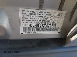 2002 Honda Accord VP z VIN 1HGCF86642A073408, wystawiony jako IAAI lot #42165850 z przebiegiem 71 998 mil mil oraz . Historia ofert i sprzedaży dostępna na DreamBid. Obrazek 9.