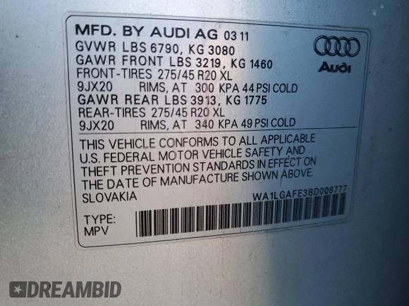 2011 Audi Q7 Premium Plus z VIN WA1LGAFE3BD008777, wystawiony jako Copart lot #42997785 z przebiegiem 235 620 mil mil oraz Czysty tytuł • Clean title. Historia ofert i sprzedaży dostępna na DreamBid. Obrazek 13.