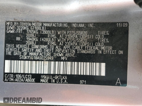 2010 Toyota Sequoia Ltd with VIN 5TDKY5G18AS025949, listed as a Copart auction lot 58602634 with 254,271 mi miles and Salvage Title. Bid and sale history available at carsss.com. Image 14.