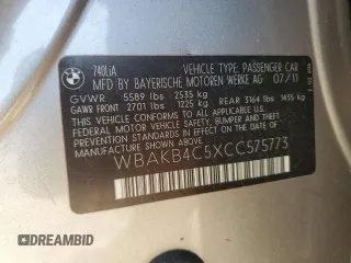 2012 BMW 7 Series 740Li with VIN WBAKB4C5XCC575773, listed as a Copart auction lot 87414794 with 88,115 mi miles and Clean Title. Bid and sale history available at carsss.com. Image 12.