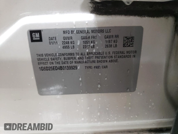 2011 Cadillac CTS with VIN 1G6D25ED4B0139929, listed as a Copart auction lot 80964354 with 96,217 mi miles and Salvage Title. Bid and sale history available at DreamBid. Image 12.
