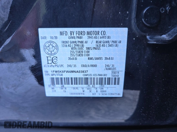 2021 Ford Explorer Limited with VIN 1FM5K8FW4MNA03837, listed as a Copart auction lot 44906915 with 78,390 mi miles and Salvage Title. Bid and sale history available at carsss.com. Image 13.