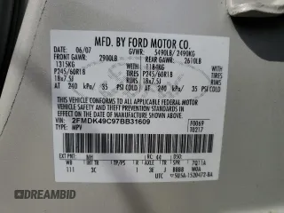 2007 Ford Edge SEL PLUS with VIN 2FMDK49C97BB31609, listed as a Copart auction lot 51873585 with 160,409 mi miles and Salvage Title. Bid and sale history available at carsss.com. Image 13.