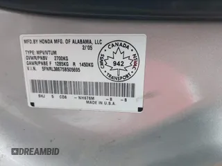 2005 Honda Odyssey EX-L with VIN 5FNRL38675B505695, listed as a IAAI auction lot 40931430 with 337,403 mi miles. Bid and sale history available at carsss.com. Image 9.