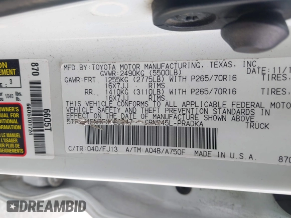 2015 Toyota Tacoma with VIN 5TFLU4EN6FX120947, listed as a IAAI auction lot 42043239 with 125,480 mi miles and . Bid and sale history available at DreamBid. Image 17.