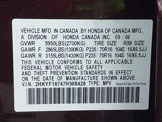 2007 Honda Pilot EX-L with VIN 2HKYF18747H508428, listed as a IAAI auction lot 41698817 with 191,216 mi miles. Bid and sale history available at carsss.com. Image 9.