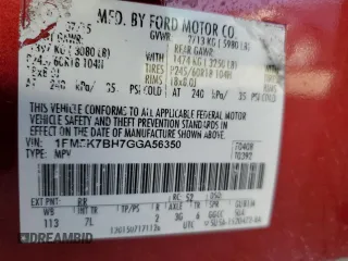 2016 Ford Explorer с VIN 1FM5K7BH7GGA56350, выставлен на аукционе Copart как лот 80766974 с пробегом 200 762 миль миль и Списание • Salvage title. История ставок и продаж доступна на DreamBid. Изображение 13.