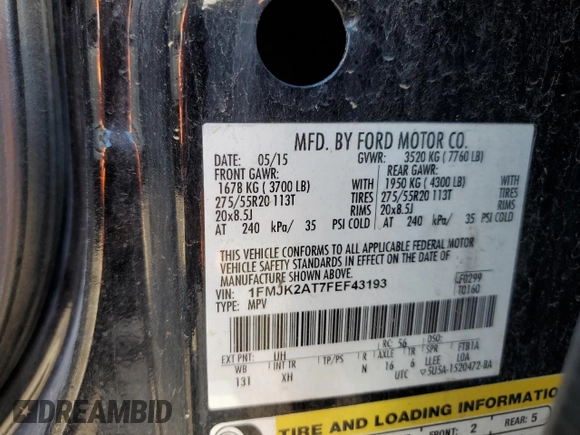 2015 Ford Expedition EL Limited with VIN 1FMJK2AT7FEF43193, listed as a Copart auction lot 67670754 with 150,876 mi miles and Salvage Title. Bid and sale history available at carsss.com. Image 13.