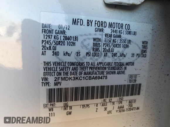 2012 Ford Edge Limited with VIN 2FMDK3KC1CBA69475, listed as a Copart auction lot 42232675 with 201,199 mi miles and Salvage Title. Bid and sale history available at carsss.com. Image 15.