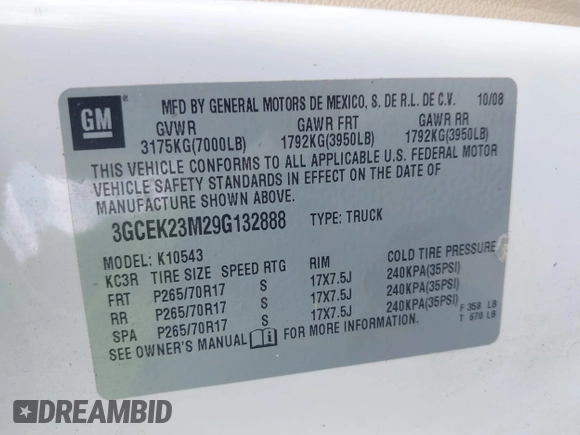 2009 Chevrolet Silverado 1500 LT with VIN 3GCEK23M29G132888, listed as a IAAI auction lot 41946696 with 254,228 mi miles and . Bid and sale history available at DreamBid. Image 9.