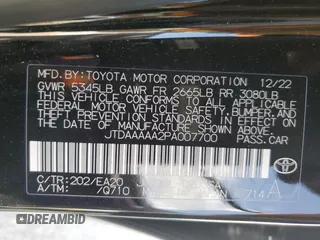 2023 Toyota Mirai XLE with VIN JTDAAAAA2PA007700, listed as a Copart auction lot 50398925 with 21,344 mi miles and Salvage Title. Bid and sale history available at carsss.com. Image 12.