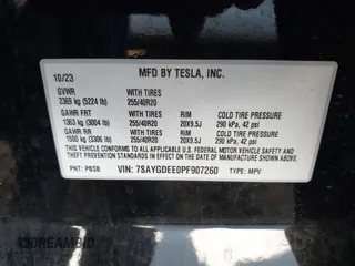 2023 Tesla Model Y Long Range with VIN 7SAYGDEE0PF907260, listed as a IAAI auction lot 41180227 with Not Provided miles and . Bid and sale history available at DreamBid. Image 9.