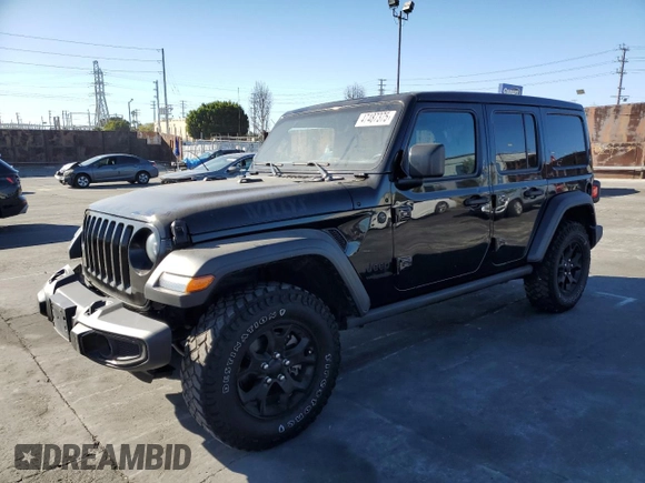 2021 Jeep Wrangler Unlimited Willys with VIN 1C4HJXDGXMW714608, listed as a Copart auction lot 47487375 with 20,260 mi miles and Clean title. Bid and sale history available at DreamBid. Image 1.