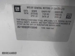 2015 Chevrolet Impala LTZ with VIN 2G1165S33F9159948, listed as a IAAI auction lot 41917373 with 163,288 mi miles. Bid and sale history available at carsss.com. Image 9.