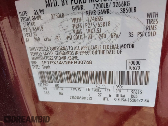 2009 Ford F-150 XL с VIN 1FTPX14V29FB30748, выставлен на аукционе IAAI как лот 42112202 с пробегом 139 938 миль миль и . История ставок и продаж доступна на DreamBid. Изображение 9.