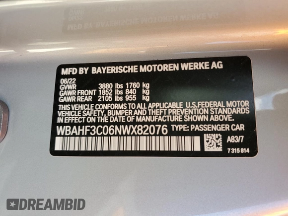 2022 BMW Z4 sDrive30i z VIN WBAHF3C06NWX82076, wystawiony jako Copart lot #75177644 z przebiegiem 2824 mil mil oraz Szkody całkowita. Historia ofert i sprzedaży dostępna na DreamBid. Obrazek 13.