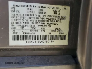 2004 Nissan Altima S with VIN 1N4AL11D04C150199, listed as a Copart auction lot 49824495 with 250,953 mi miles and Salvage Title. Bid and sale history available at carsss.com. Image 14.