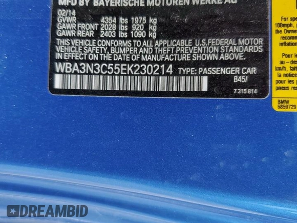 2014 BMW 4 Series 428i with VIN WBA3N3C55EK230214, listed as a Copart auction lot 56896865 with 77,024 mi miles and Salvage title. Bid and sale history available at DreamBid. Image 12.