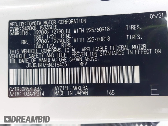 2021 Lexus NX 300h с VIN JTJGJRDZ5M2164361, выставлен на аукционе IAAI как лот 42068507 с пробегом 59 741 миль миль и . История ставок и продаж доступна на DreamBid. Изображение 9.