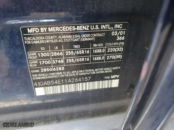 2001 Mercedes-Benz M-Class with VIN 4JGAB54E11A264157, listed as a Copart auction lot 49268055 with 135,834 mi miles and Clean Title. Bid and sale history available at carsss.com. Image 13.