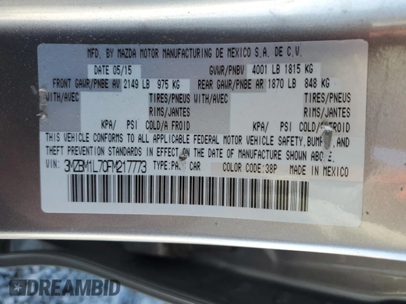 2015 Mazda 3 i Touring with VIN 3MZBM1L70FM217773, listed as a Copart auction lot 42446035 with 94,706 mi miles and Salvage Title. Bid and sale history available at carsss.com. Image 15.