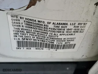 2007 Honda Pilot EX-L with VIN 5FNYF18747B017596, listed as a Copart auction lot 48335245 with 146,813 mi miles and Salvage Title. Bid and sale history available at carsss.com. Image 13.