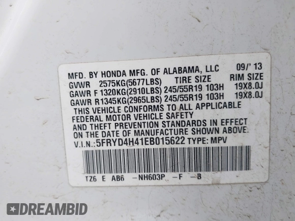 2014 Acura MDX Technology with VIN 5FRYD4H41EB015622, listed as a IAAI auction lot 42185207 with 117,532 mi miles and . Bid and sale history available at DreamBid. Image 9.