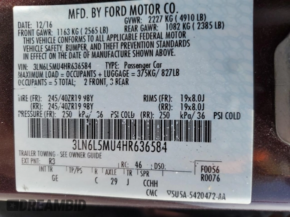 2017 Lincoln MKZ Hybrid Reserve with VIN 3LN6L5MU4HR636584, listed as a Copart auction lot 47439115 with 93,132 mi miles and Salvage Title. Bid and sale history available at carsss.com. Image 15.