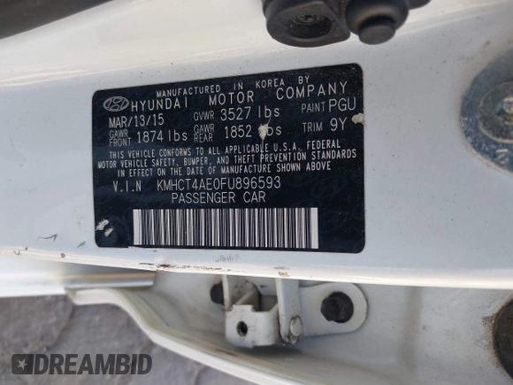 2015 Hyundai Accent GLS with VIN KMHCT4AE0FU896593, listed as a IAAI auction lot 42081643 with 175,346 mi miles and . Bid and sale history available at DreamBid. Image 9.