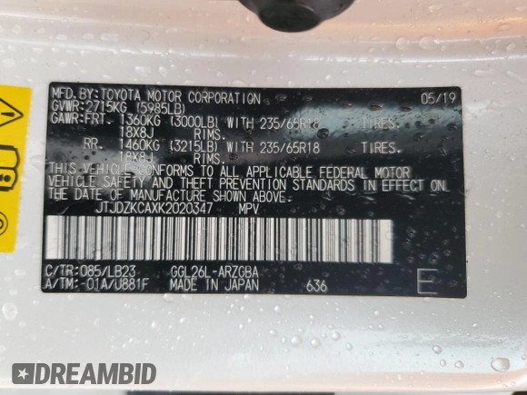 2019 Lexus RX 350L Premium with VIN JTJDZKCAXK2020347, listed as a Copart auction lot 83216684 with 74,216 mi miles and Salvage title. Bid and sale history available at DreamBid. Image 15.