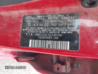 2014 Hyundai Accent SE z VIN KMHCU5AE7EU145704, wystawiony jako IAAI lot #42357042 z przebiegiem 96 773 mil mil oraz . Historia ofert i sprzedaży dostępna na DreamBid. Obrazek 9.