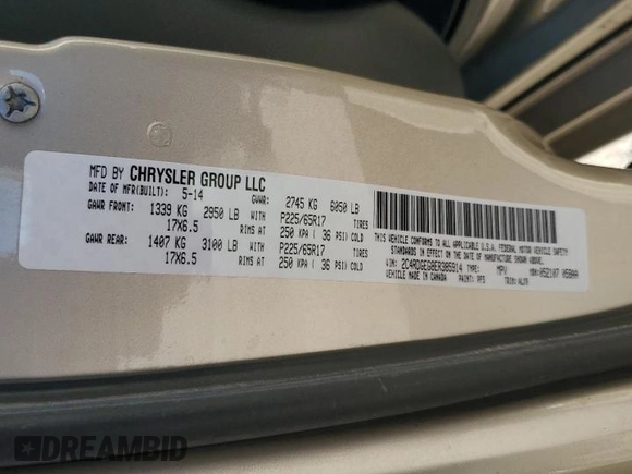 2014 Dodge Grand Caravan R/T with VIN 2C4RDGEG8ER385914, listed as a Copart auction lot 56425305 with 120,241 mi miles and Clean Title. Bid and sale history available at DreamBid. Image 13.