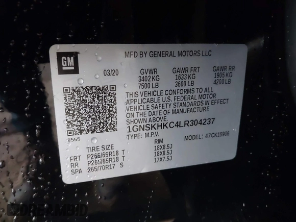 2020 Chevrolet Suburban LT z VIN 1GNSKHKC4LR304237, wystawiony jako IAAI lot #41179977 z przebiegiem 94 302 mil mil oraz . Historia ofert i sprzedaży dostępna na DreamBid. Obrazek 9.