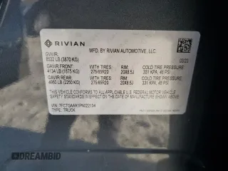 2023 Rivian R1T Adventure z VIN 7FCTGAAA1PN022134, wystawiony jako Copart lot #85545774 z przebiegiem 48 951 mil mil oraz Szkoda całkowita • Salvage title. Historia ofert i sprzedaży dostępna na DreamBid. Obrazek 14.