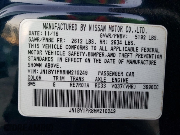2017 Infiniti Q70 3.7 with VIN JN1BY1PR8HM210249, listed as a Copart auction lot 81218354 with 161,419 mi miles and Salvage title. Bid and sale history available at DreamBid. Image 12.