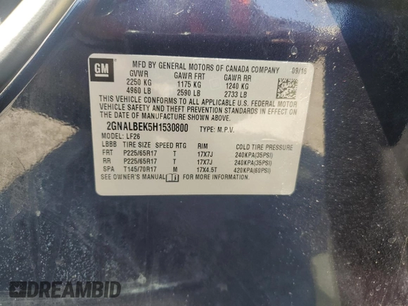 2017 Chevrolet Equinox LS with VIN 2GNALBEK5H1530800, listed as a Copart auction lot 52410655 with 107,724 mi miles and Salvage Title. Bid and sale history available at carsss.com. Image 14.