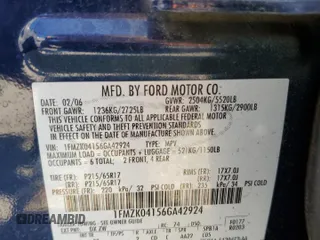 2006 Ford Freestyle SE with VIN 1FMZK04156GA42924, listed as a Copart auction lot 65476295 with 250,055 mi miles and Salvage title. Bid and sale history available at DreamBid. Image 13.