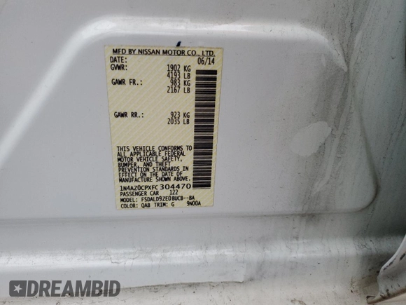 2015 Nissan LEAF SV with VIN 1N4AZ0CPXFC304470, listed as a Copart auction lot 70334702 with 60,331 mi miles. Bid and sale history available at carsss.com. Image 14.