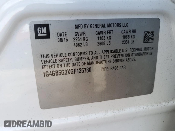 2016 Buick LaCrosse Leather with VIN 1G4GB5G3XGF126780, listed as a Copart auction lot 63676714 with Not Provided miles and Salvage Title. Bid and sale history available at DreamBid. Image 13.