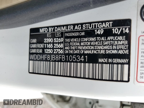 2015 Mercedes-Benz E 350 Luxury with VIN WDDHF8JB8FB105341, listed as a Copart auction lot 56466245 with 73,068 mi miles and Salvage title. Bid and sale history available at DreamBid. Image 12.
