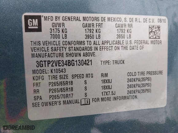 2011 GMC Sierra 1500 SLE with VIN 3GTP2VE34BG130421, listed as a IAAI auction lot 41581579 with 172,653 mi miles. Bid and sale history available at carsss.com. Image 9.