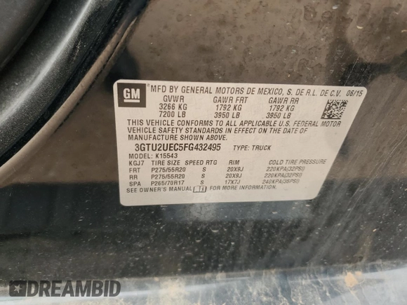 2015 GMC Sierra 1500 SLE z VIN 3GTU2UEC5FG432495, wystawiony jako Copart lot #55479815 z przebiegiem 97 615 mil mil oraz Szkoda całkowita • Salvage title. Historia ofert i sprzedaży dostępna na DreamBid. Obrazek 12.