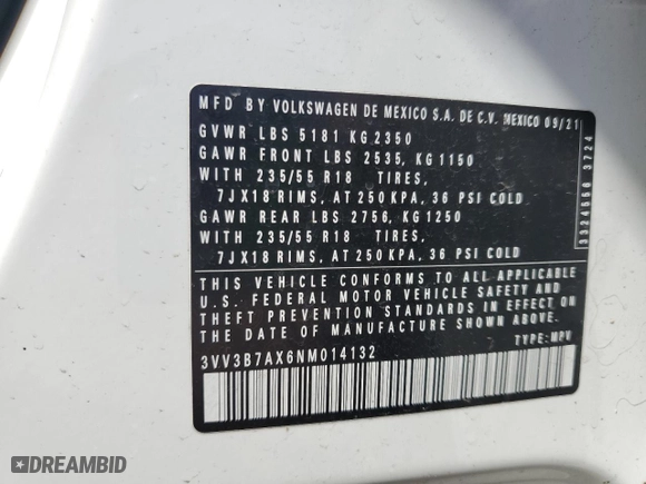 2022 Volkswagen Tiguan SE with VIN 3VV3B7AX6NM014132, listed as a Copart auction lot 47386675 with 0 mi miles and Salvage Title. Bid and sale history available at carsss.com. Image 15.