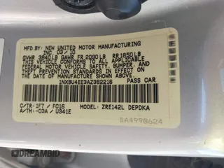 2010 Toyota Corolla with VIN 1NXBU4EE3AZ382216, listed as a IAAI auction lot 42784633 with 155,825 mi miles and . Bid and sale history available at DreamBid. Image 9.