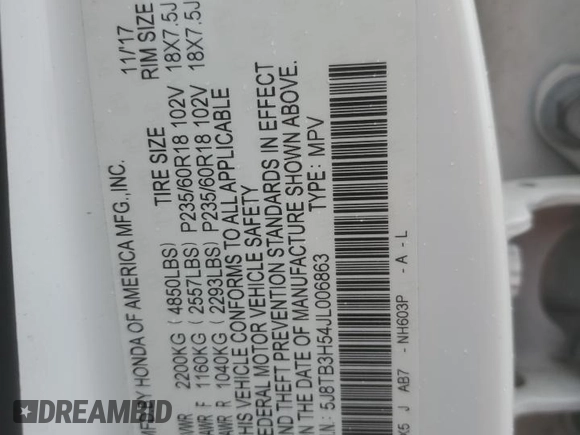 2018 Acura RDX Technology with VIN 5J8TB3H54JL006863, listed as a Copart auction lot 45676195 with Not Provided miles and Salvage Title. Bid and sale history available at DreamBid. Image 13.