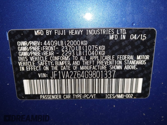 2016 Subaru WRX STI Limited с VIN JF1VA2Z64G9801337, выставлен на аукционе IAAI как лот 42125274 с пробегом 79 297 миль миль и . История ставок и продаж доступна на DreamBid. Изображение 9.