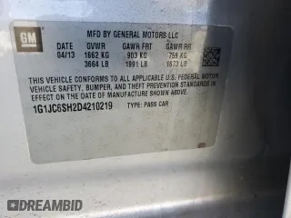 2013 Chevrolet Sonic LT with VIN 1G1JC6SH2D4210219, listed as a Copart auction lot 45314495 with 127,217 mi miles and Salvage Title. Bid and sale history available at carsss.com. Image 12.