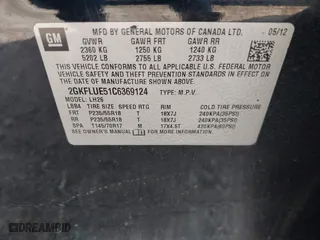 2012 GMC Terrain SLT-1 with VIN 2GKFLUE51C6369124, listed as a IAAI auction lot 41571362 with 156,070 mi miles. Bid and sale history available at carsss.com. Image 9.